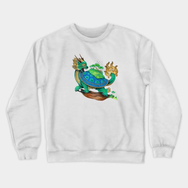 Green Asian Turtle Dragon Crewneck Sweatshirt by Sandra Staple